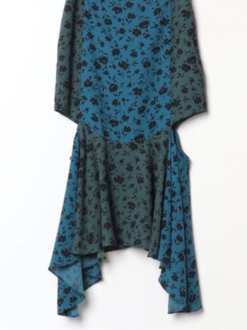 Jill Stuart 2 Teal Floral Midi Skirt Side Cutouts Artsy Unique